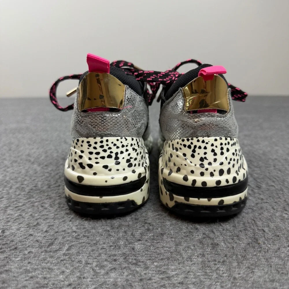 Steve Madden Sneakers Women's 38 Black Silver Animal Print Chunky Platform Shoes